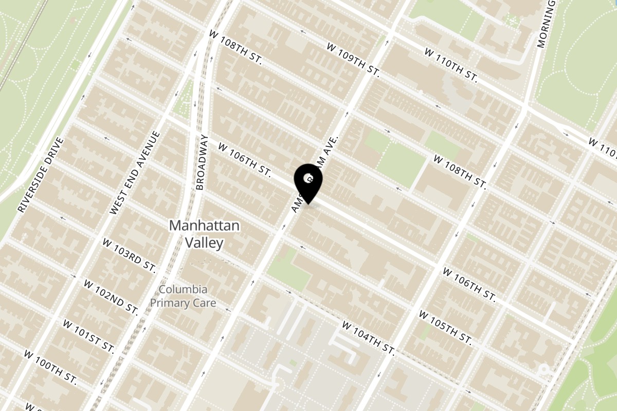 Map showing the location of Anār Indian Restaurant on 935 Amsterdam Ave in New York